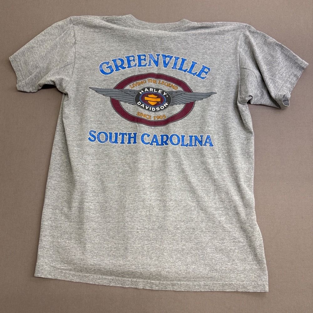 Vintage Harley Davidson Greenville SC Pocket T-Shirt Gray Mens L Holoubek USA